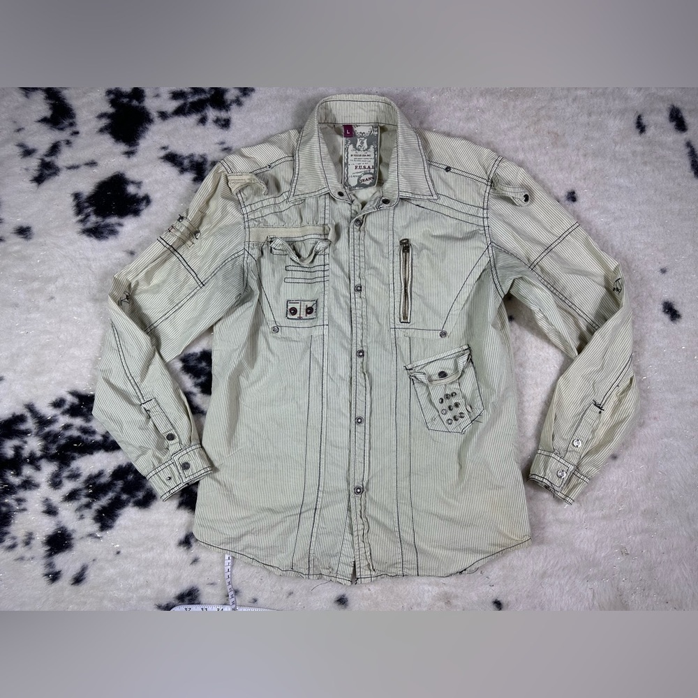 F.U.S.A.I Men’s Long Sleeve Thin Cream Button Down Shirt Size Large